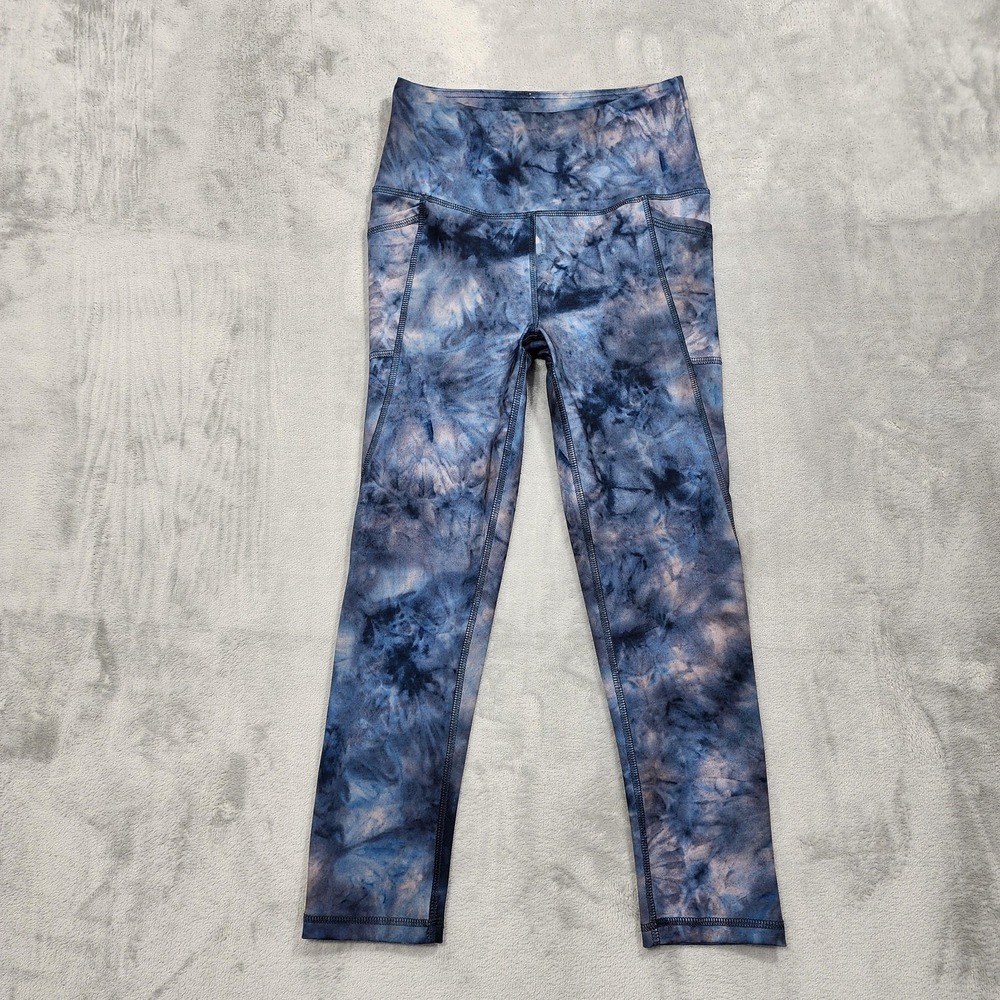 Gottex‎ Leggings Womens XS Blue Pink Tie Dye High Rise Ankle Pockets Yoga Gym